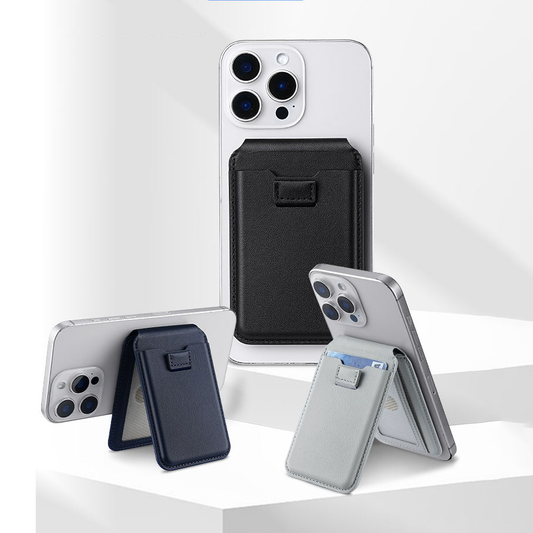 RHYUMK Slim Leather MagSafe Wallet with Adjustable Stand